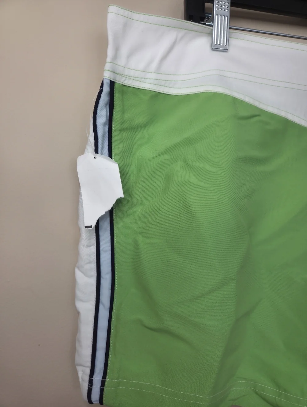 Ing Green and White Panel Swim Shorts with Lace Waist 13. Unisex